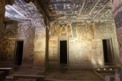 Ajanta Cave 2, hall, left wall. Left: Hamsa. Centre: Bhagvatprasuti. Right: 'intrusive' Buddha images (#65, Schlingloff 2013, vol. I, 376-77)