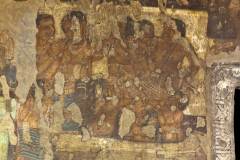 Ajanta Cave 2, hall, right wall. Purna, EPISODE 1: 'The merchant's wife is enjoying a musical performance with her lady friends, all the while neglecting her husband.' (#79, Schlingloff 2013, vol. I, 447-49)