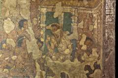 Ajanta Cave 2, hall, right wall. Purna, EPISODE 8: 'Purna, sitting in the doorway of the newly built monastery, is being requested by his brothers and the townspeople to invite the Buddha.' (#79, Schlingloff 2013, vol. I, 448)