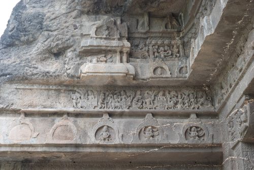 Ajanta Cave 1, narrative sculpture, Siddhartha Witnessing the Four Omens